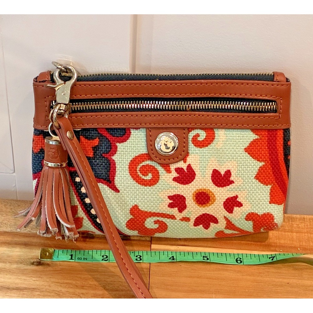 Spartina 449 Daufuskie Floral Linen Leather Wristlet Boho Coastal Cottagecore